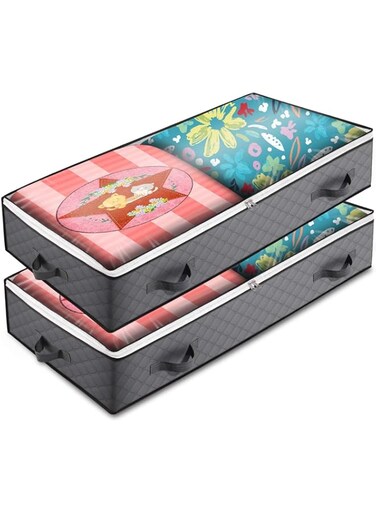 MIXDE Under bed Storage Bags, 100L Underbed Storage Containers with Reinforced Handles, Large Capacity Breathable Non-woven Under the Bed Storage Bins for Blanket, Pillows, Comforters and Quilts (2)