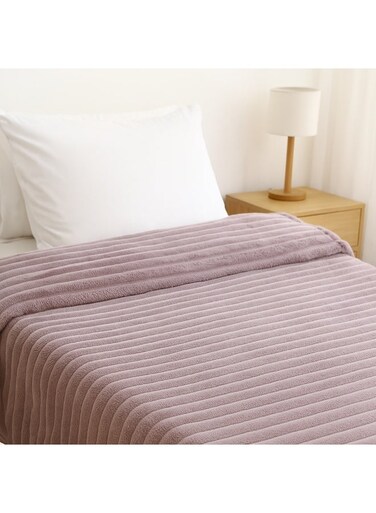 DECOR Flannel Blanket &acirc;&euro;&ldquo; Double, Reversible Jacquard Flannel Fleece   Warm &amp; Plush Throw Blanket 200 x 220 cm, Knitted Ribbed Purple