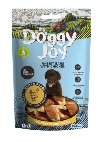 Doggy Joy Rabbit Ears with Chicken Puppy Treats 90g &ndash; Chewy Training Snack for Puppies