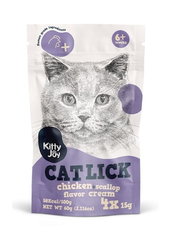 Kitty Joy Cat Lick Chicken &amp; Scallop Flavor Cream Cat Treats 60g (4&times;15g)