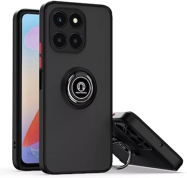 Honor X8b Case Cover Metal Ring Holder Grip Kickstand Car Magnetic Mount Shockproof Matte Hard Back Bumper Case for Honor X8B 2024 (Black)