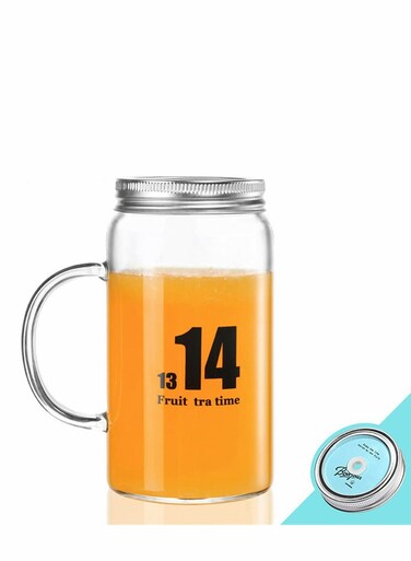 Glass Water Bottle with Handles, 16 Oz Wide Mouth Clear Drinking Jar, Colorful Lids for Juicing, Tea, and Water, Eco-Friendly Glass Mug