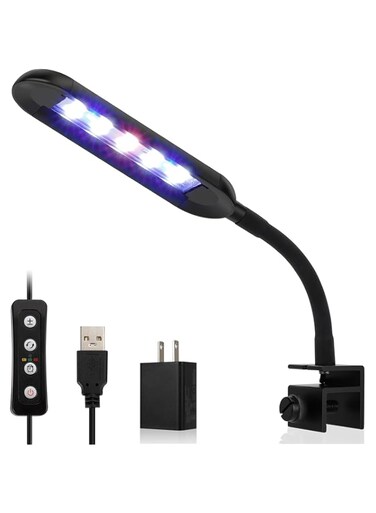 hygger 0.5~5 Gallon Nano Tank Mini Clip-on Aquarium Light with White Blue Red LEDs Fish Tank Lighting Built-in Timer 5 Brightness Levels 6W with USB Port (Include Power Plug)