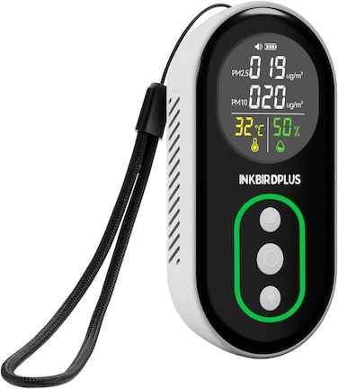 INKBIRDPLUS PM2.5 Indoor Air Quality Monitor, Portable PM2.5 PM10 and Temperature Humidity Detector, with Sound and Light Dual Alert, PM2.5 PM10 Indication, for Home, Office, School
