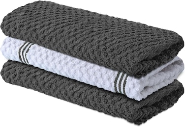 Premium Kitchen Towels &ndash; Grey Pack of 3, 100% Cotton 40cm x 70cm Absorbent Dish Towels - 425 GSM Tea Towel, Terry Kitchen Dishcloth Towels - Dish Cloth for Household Cleaning by Infinitee Xclusives