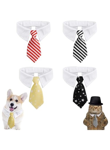 Aputue 4 PCS Pet Bow Ties, Dog Bow Ties, Pet Neck Tie Collar, Dog Birthday Costume, Dog Ties Collar, Cat Bow Ties, Slide Dog Collar for Dogs and Cats Puppy Grooming Ties Party Accessories