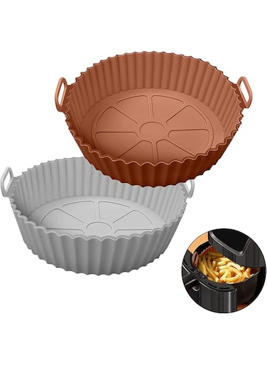 ELECDON Air Fryer Silicone Pot, 2 Pcs Liners Food Safe Non-Stick Air Fryer Accessories, Reusable Basket Kitchen Air Fryers Oven Accessories Round Tray Silicone Liners for 3 to 5 Qt Airfryer