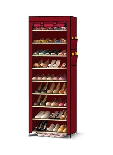 9 Tier Shoe Organizer Rack 60x30x160&plusmn;2 cm Red