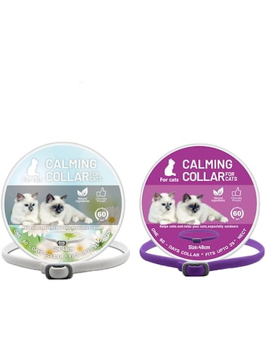 2 Pcs Cat Adjustable Calming Collar, Reduce Anxiety Cat Collars for Pets, Calm Collar Pacify Kitten, 18.9 Inches for Most Cat (Purple,White) Lavender Scent