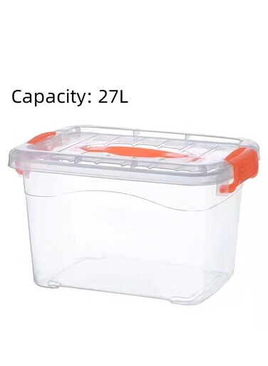 Transparent 27L Storage Box, Stackable Sealed Plastic Storage Bin With Lid &amp; Secure Lock, Multipurpose Home Organizer Container For Toys, Makeup, Office Supplies, Closet Bedroom Kitchen Organization