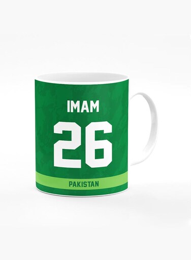 Designer Printed Coffee Mug with Heavy Duty Handle 11oz Ceramic Personalised Gift Mugs Cup [Microwave Safe &amp; Dishwasher Proof ] - Cricket Player - Imam-ul-Haq, Jersey Number - 26