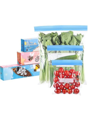 Freezer Bags, 70 Pcs Ziplock Bags Food Reusable Sandwich Bags Zip Seal Food Bags, BPA Free Zip Lock Bags, Food Storage Freezer Bags for Fruits,Meat,Grains,Vegetables,Candies (3 Sizes)