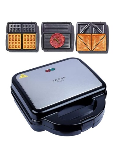 ARSAR PLUS Sandwich Maker 3 in 1 Interchangable 1200W HIGH POWER Double sided Heating Fancy breakfast macine sandwich,stripe,waffle plat