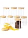 Mash 8-Piece Kitchen Food Storage Round Glass Canister Jar With Airtight Bamboo Lid For Cereals, Pasta, Tea, Coffee, Snacks, And Spices - 500 ML Transparent