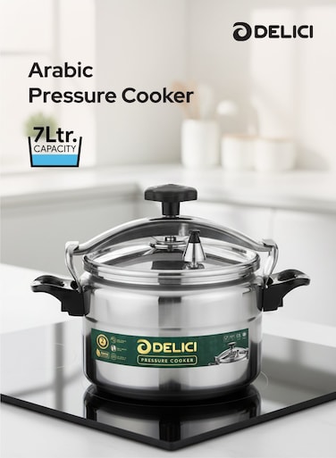 7L Aluminium Pressure Cooker (DPC 7A) - Fast, Efficient, and Safe Cooking with Durable Body, Safety Locking Mechanism, Arabic cooker, Food Cooking Food Preparation Kitchen
