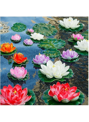 FDTY Artificial Lily Pads for Pond, 11in &amp; 6in Artificial Flowers Floating Foam Lotus Flower with Fake Lily Pads, for Pool Garden Koi Fish Pond Aquarium Pool Wedding Decor, 14PCS