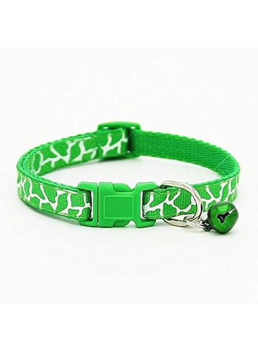 Green deluxe patterned texture print pet collar with removable bell for dogs cats and small animals