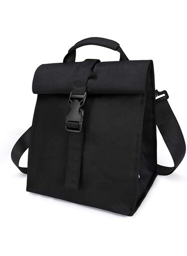 kissun Insulated Lunch Bag Rolltop Lunch Box for Women, Men, Adults and Teens   (Black)