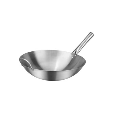 Stainless Steel Wok with Wood Grain Handle (28 Cm)