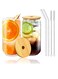 PCS Glass Cups with Bamboo Lids and Straws, 500ML Ice Coffee Cup, Drinking Cup set with Wooden Lids