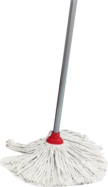 Vileda Classic Cotton Floor Mop With Stick, Super Absorbent, Universal Thread Handle, Cost-Effective, Red &amp; White, 10 x 6 x 153 Cm