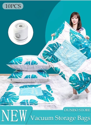 Vacuum Storage Bags with Electric Pump- Pack of 10 (2 Jumbo + 2 Large + 2 Medium + 4 Small) Reusable Compression Bags Space Saver for Packing,Clothes, Bedding, Travel