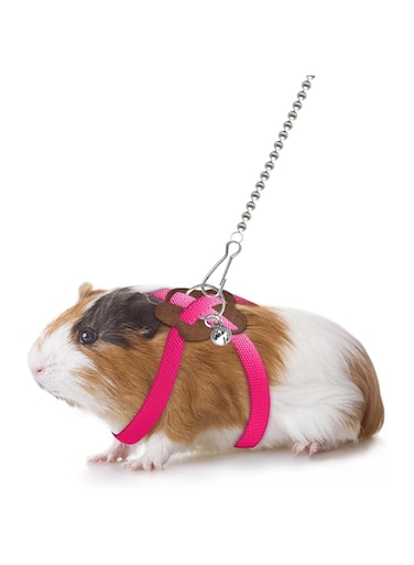 2 Pack Adjustable Hamster Leash Harness for Harness for Ferret Baby Rabbit Hamster Rat Mouse Leash Lead with Bell (Pink)