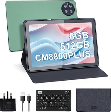 C idea 10.1 inch Tablet,8GB+512GB Tablet PC with Android 13,Dual SIM,5G LTE 1280x800 IPS HD Touch Screen,Long Lasting Battery Tablet,CM8800 Plus(GREEN)