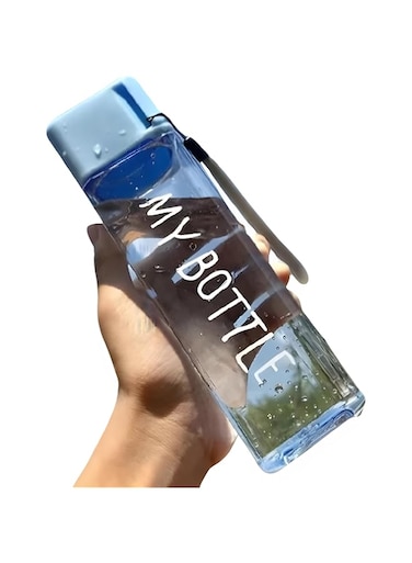 Transparent 500ml water Bottle - Leak-proof Sports Bottle with lanyard - Square Shape Durable Plastic Bottle for Gym, Indoor &amp; Outdoor Activities