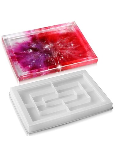 DELFINO Tray Molds, Large Tray Molds for Resin Casting, Cool Rolling Tray Epoxy Silicone Molds Easy to Release Rectangle Resin Casting Molds with Edges.