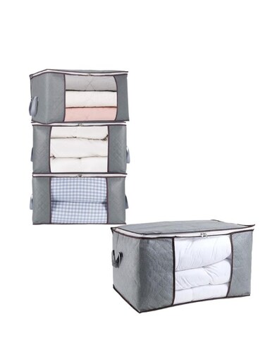 4-Pack Large Zippered Storage Bags with Clear Window, Foldable Closet Organizers for Comforters, Quilts, Pillows, Clothes &amp; Bedding &acirc;&euro;&ldquo; Breathable Fabric with Reinforced Handles