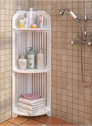 White Corner Bathroom Shelf Organizer   Waterproof Toilet Paper Holder Stand, Freestanding Storage Rack for Small Spaces, 20 x 20 x 80 cm, Multipurpose Corner Shelf Stand for Bathroom
