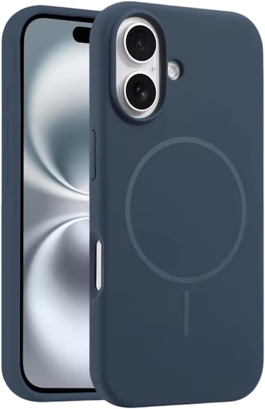 غطاء سيليكون مغناطيسي فاخر لهاتف آيفون 17 أزرق داكن متوافق مع سلسلة آيفون - مقاوم للصدمات، نحيف، ناعم الملمس مع دعم الشحن اللاسلكي المغناطيسي