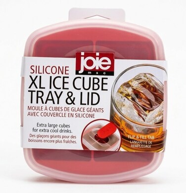 MSC Joie Silicone XL Ice Cube Tray with Lid &acirc;&euro;&ldquo; 4 Ice Molds Large Ice Maker for Whiskey Cocktails &amp; Cold Drinks, Flexible BPA Free Ice Tray Easy Release Big Ice Cubes for Home Kitchen Freezer
