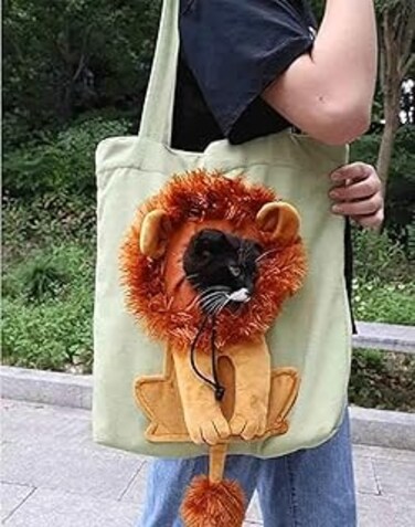 Pet Canvas Shoulder Carrying Bag, Cute Lion-Shaped Pet Canvas Shoulder Bag Cat Carrier, Portable Cats Small Pet Canvas Tote Chest Bag, Pet Carrier for Small Dogs and Cats Pet Supplies (Light Green)