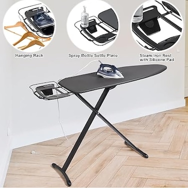 Duwee Large Ironing Board 46" X 17" with Heat Resistant Cover, Stable Iron Board with Anti-Slip Feet, Heavy Duty Ironing Boards, Easy to Fold (Black)