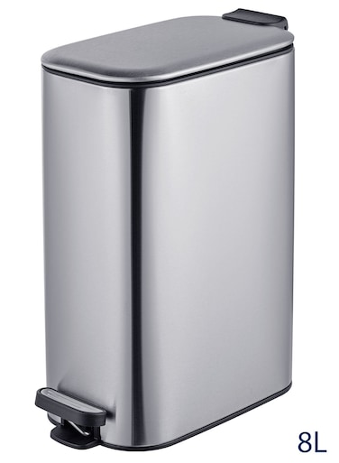 East 8L Stainless Steel Trash Can with Soft Close Lid and Inner Bucket-Resistant Surface for Kitchen, Bathroom, Silver, 15 x 28 x 34.9 cm