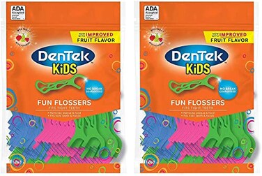 Dentek Kids Fun Flossers Wild Fruit, 75-Count Floss Picks, 2-Pack