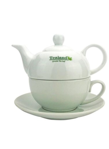 Durable Porcelain Teapot With Cup Saucer White