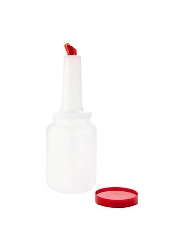 2 qt Plastic Quick Pour Storage Container Bottle - with Red Spout and Lid - Bar Storage Bottle - 4 3/4" x 4 3/4" x 13 3/4" - 1ct Box - Bar Lux