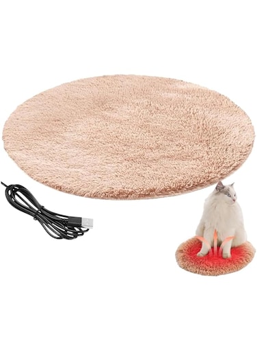 Round USB Electric Blanket, Heated Cat Bed, Plush Pet Electric Blanket, USB Charging Dog Heating Pad, Safe Pet Heating Pad, Cat Heating Pa (Beige)