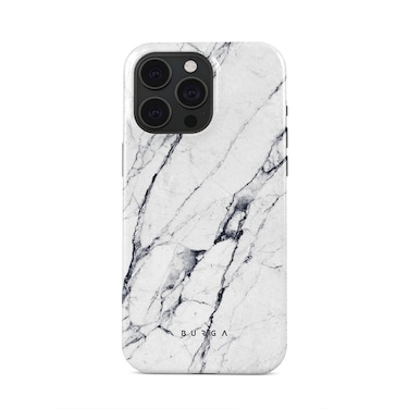 Burga Luxury Gold Glitter Marble Phone Case Compatible with iPhone 15 Pro Max Double Layer Silicone Protective Case - Satin White