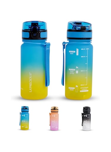 LA' PRECIOUS Water Bottle for Kids &amp; Adults,500ML, 350ML -USA Tritan Material, Non-Toxic BPA Free, Fast Flow, Flip Top Leak Proof Lid. (Blue/Yellow, 350ML)