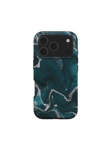 جراب Mobcos المميز لهاتف iPhone 17 Pro Max بلون الرخام الأزرق المخضر، متوافق مع غطاء صلب مزدوج الطبقات مع حماية من السيليكون - غطاء مقاوم للخدوش والصدمات