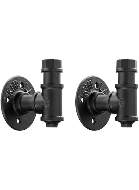 Elibbren 2 Pack Vintage Bathroom Robe and Towel Wall Hooks for Hanging, Rustic Style Industrial Iron Pipe Coat Hook Wall Mounted Heavy Duty Farmhouse DIY, Mounting Hardware Included, Black