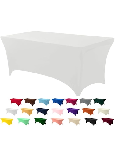 Utopia Kitchen Spandex Tablecloth 1 Pack [6FT, White] Tight, Fitted, Washable and Wrinkle Resistant Stretch Rectangular Patio Table Cover for Event, Wedding, Banquet &amp; Parties [72Lx30Wx30H Inch]