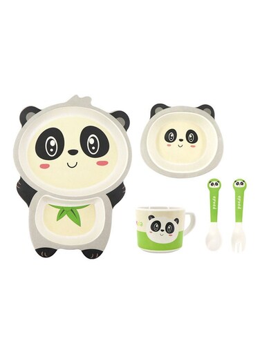 HOME 5-Piece Cute Cartoon Panda Designed Bamboo Fiber Tableware Set Black/White 19.4x9.8x27.5cm