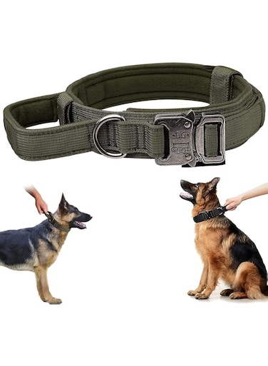Tactical Dog Collars, Adjustable Thick Nylon Dog Collar Nylon K9 Collars with Handle for Dog Training Quick Release Heavy Duty Metal Buckle Military Dog Collar for Small Medium Large Dogs (L 45-55CM)