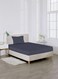 Linen Single Plain Fitted Elastic Bedsheet with 1 Pillow Case 90 x 190 Cm Navy Blue