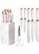 SHOPPING VIBES 7pc Stainless Steel Knife Set for Kitchen &ndash; Sharp Chef Knife, Scissors &amp; Sharpener with Marble Handles &amp; Knife Holder &ndash; Cutlery Set for Home &amp; Professional Chefs! (White)